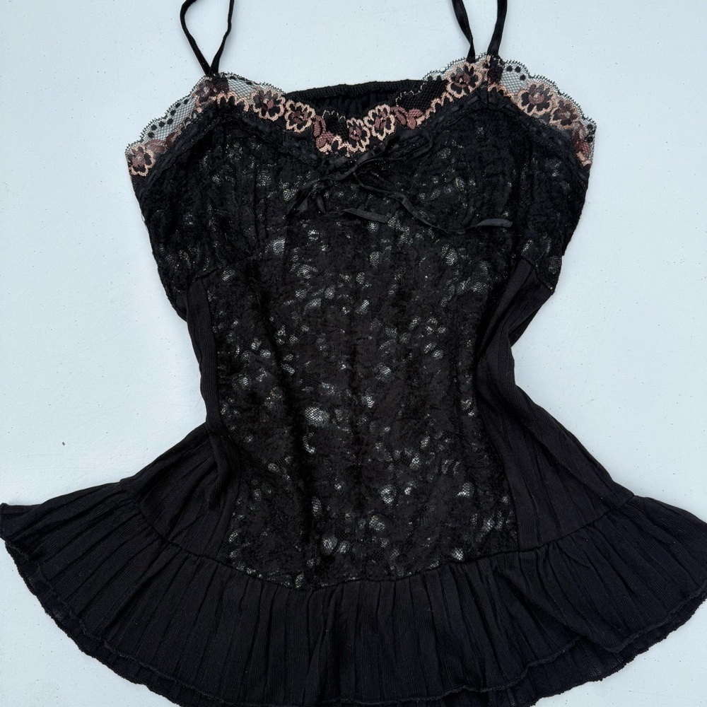 Y2K black lace sheer cami top made in Korea - Picture 2 of 5